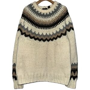 Kaid by Daniel Mitchell Mens Size L Cream Brown Fair Isle lopapeysa Knit Sweater